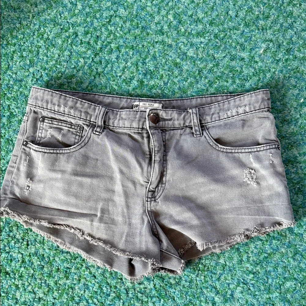Free People Gray Distressed Denim shorts